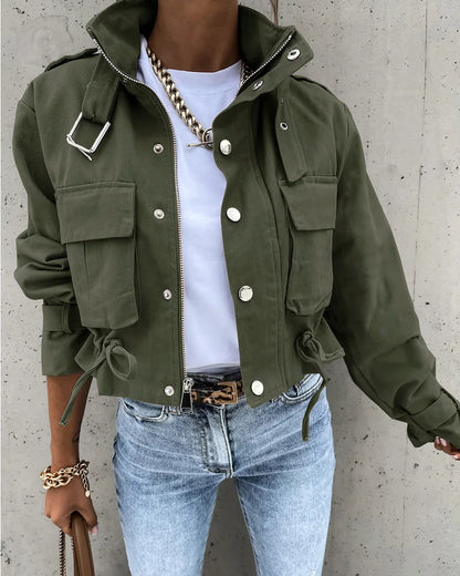 Veste cargo femme | Courte, fermeture éclair | Grands poches