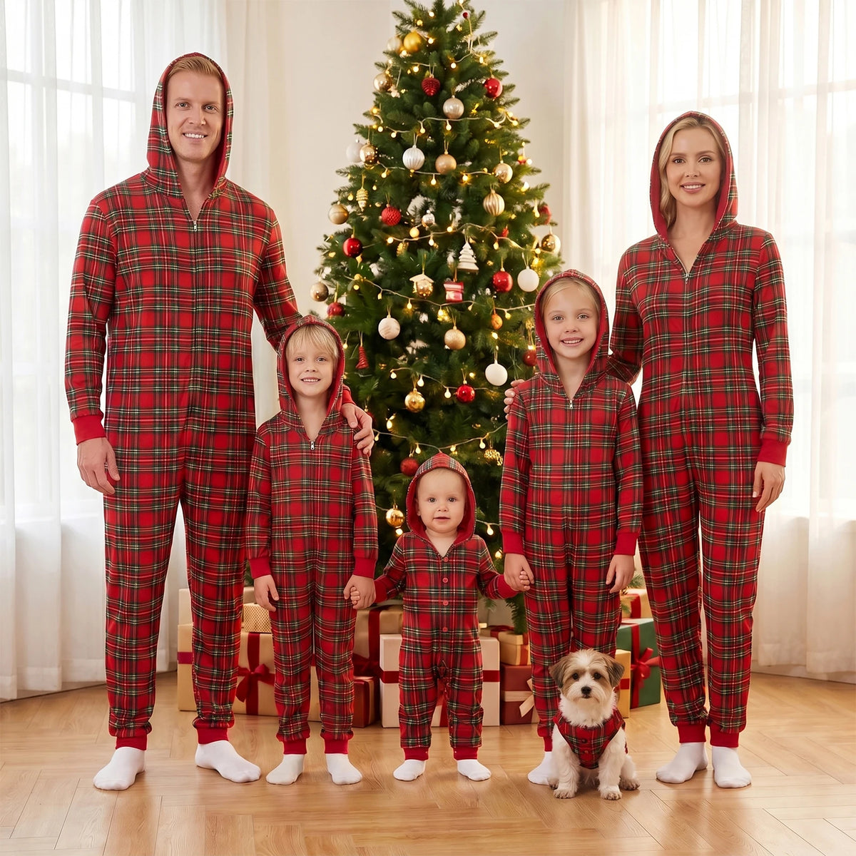 Pyjama Noël famille assorti carreaux rouge adulte enfant bébé