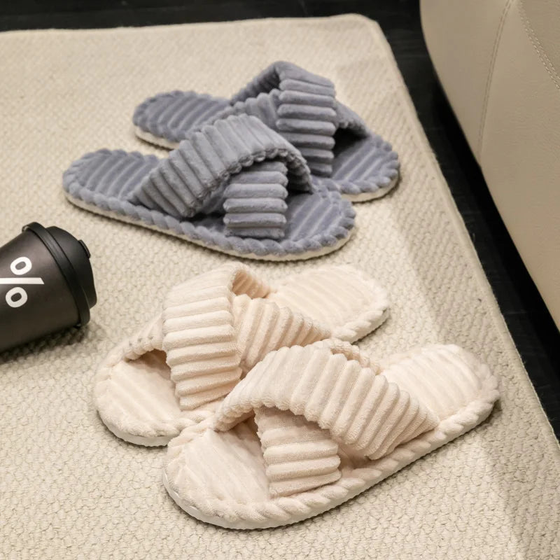 Pantoufles Femme Doublure Polaire | Bande Croisée, Semelle Souple | Automne Hiver