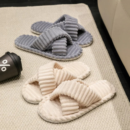 Pantoufles Femme Doublure Polaire | Bande Croisée, Semelle Souple | Automne Hiver