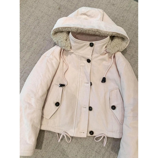Veste Courte Femme | Aspect Velours Côtelé | Capuche, Coupe Décontractée