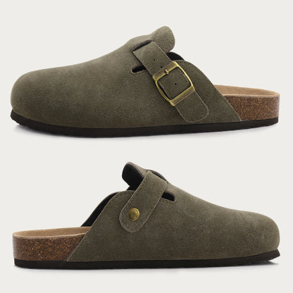 Chaussons femme mules suède semelle plate, confort intérieur