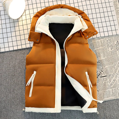 Doudoune sans manches homme imperméable avec capuche amovible, zip et poches rabats