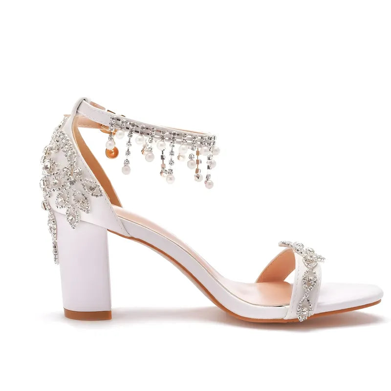 Sandales mariage ivoire strass femme, ornements scintillants pour cérémonie