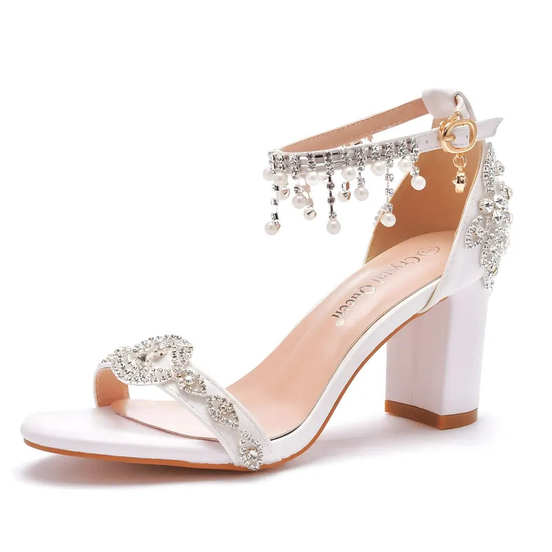 Sandales mariage ivoire strass femme, ornements scintillants pour cérémonie