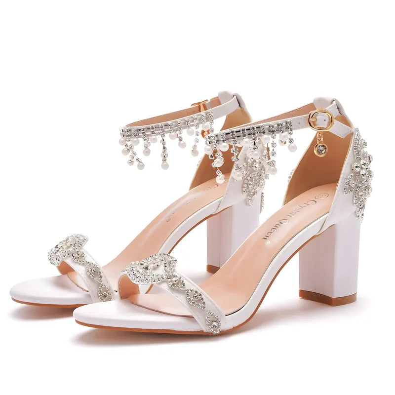 Sandales mariage ivoire strass femme, ornements scintillants pour cérémonie