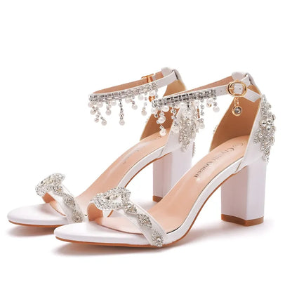 Sandales mariage ivoire strass femme, ornements scintillants pour cérémonie