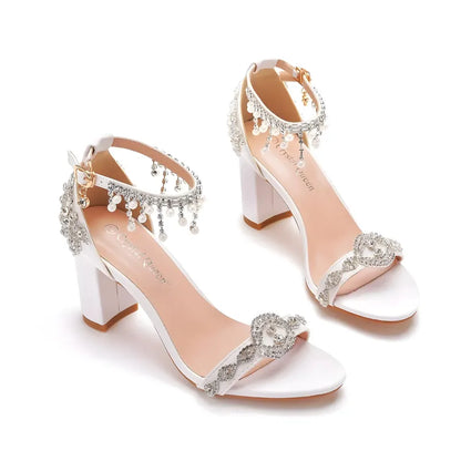 Sandales mariage ivoire strass femme, ornements scintillants pour cérémonie