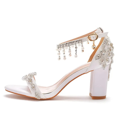 Sandales mariage ivoire strass femme, ornements scintillants pour cérémonie