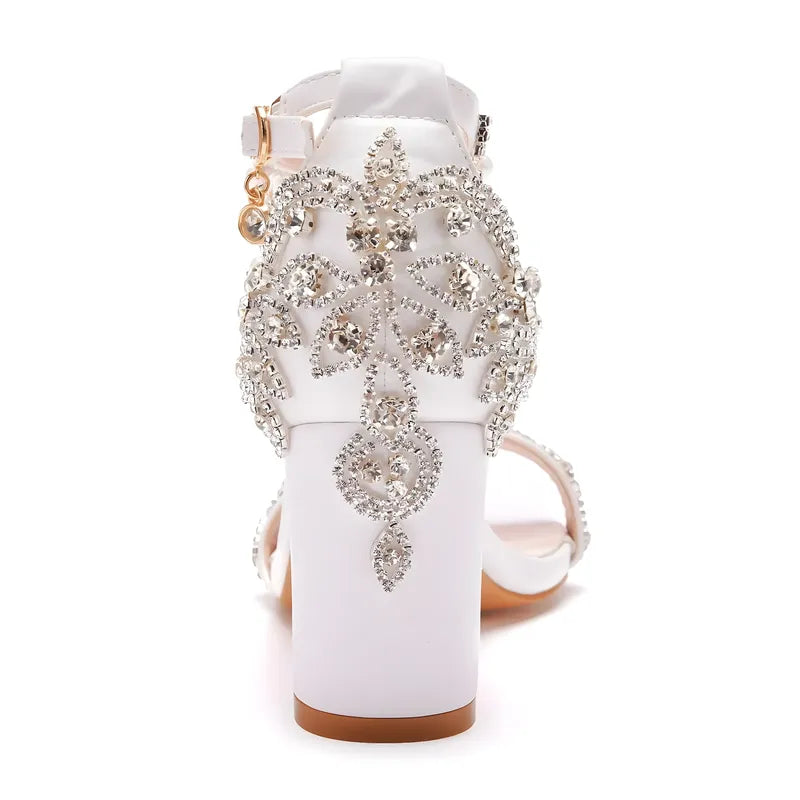 Sandales mariage ivoire strass femme, ornements scintillants pour cérémonie