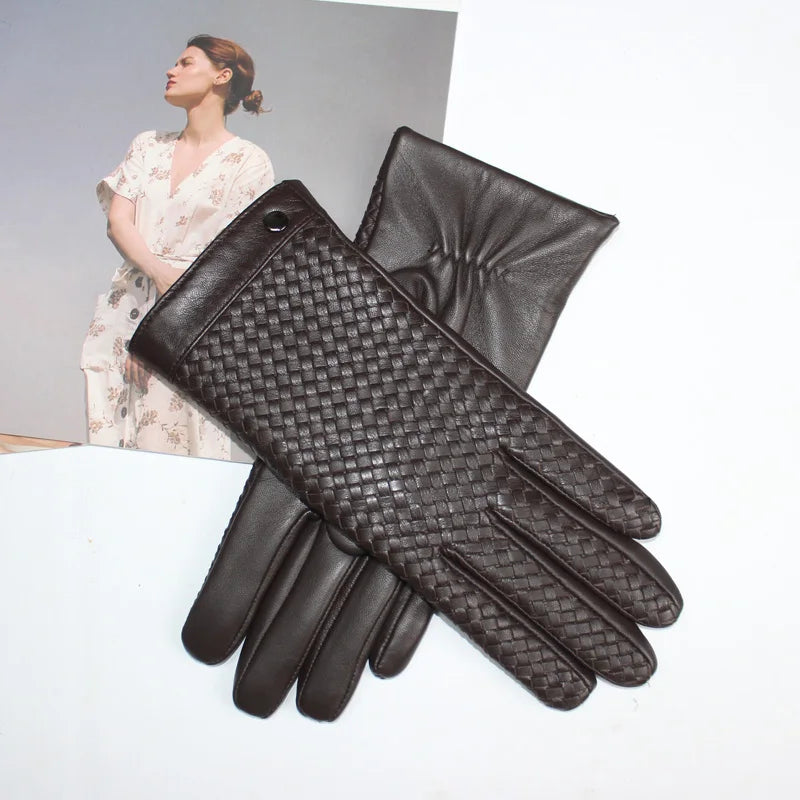 Gants cuir agneau femme avec doublure laine et écran tactile