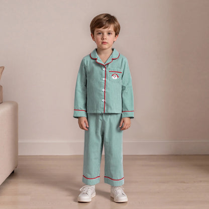 Pyjama Noël garçon 2 pièces rayé broderie Père Noël manches longues