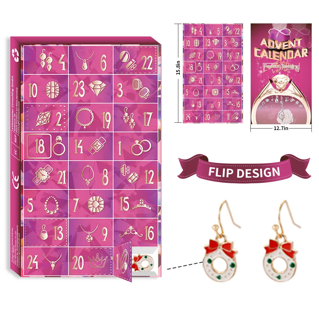 Calendrier de l'avent bijoux 24 jours collier bague boucles d'oreilles