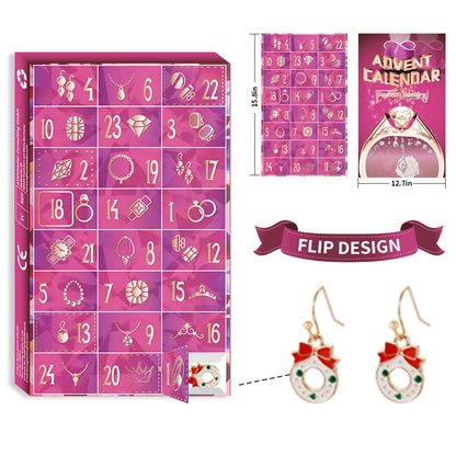 Calendrier de l'avent bijoux 24 jours collier bague boucles d'oreilles