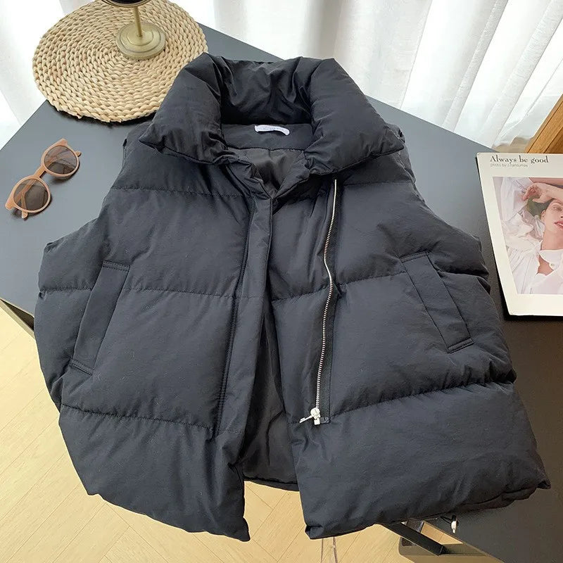 Doudoune courte femme sans manches col montant zippée automne hiver