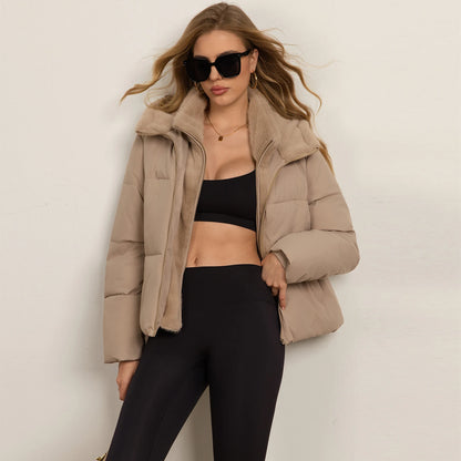 Manteau matelassé femme col montant fausse double pièce chaud hiver
