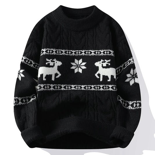 Pull de Noël homme motif renne Jacquard épais hiver