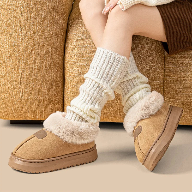 Chaussons femme homme polaire semelle épaisse montants, usage intérieur extérieur