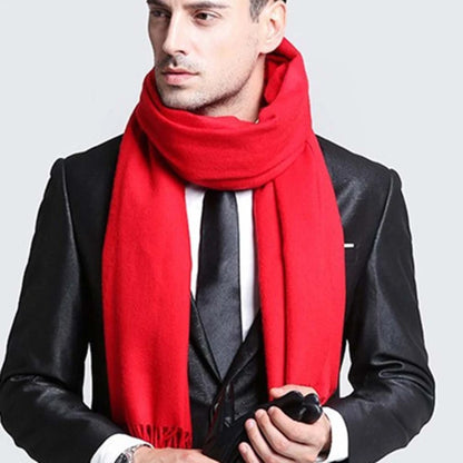 Écharpe homme femme cachemire longue à franges couleur unie hiver