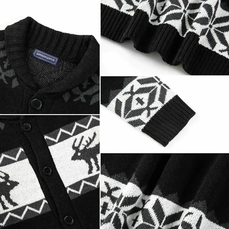 Pull de noël homme jacquard renne, cardigan maille chaude hiver