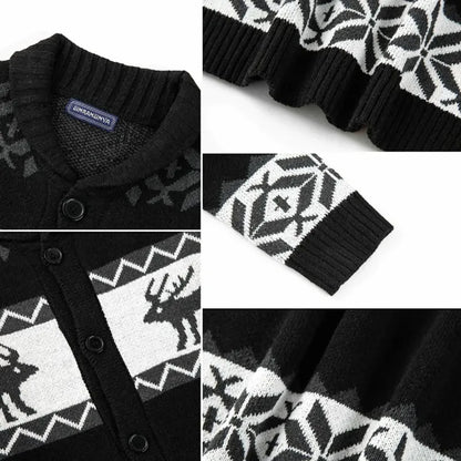 Pull de noël homme jacquard renne, cardigan maille chaude hiver