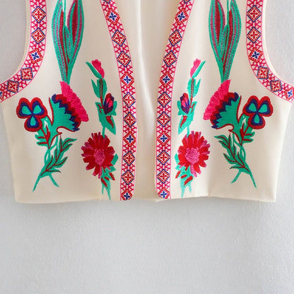 Gilet Femme | Fleurs Brodées Vintage | Style Romantique