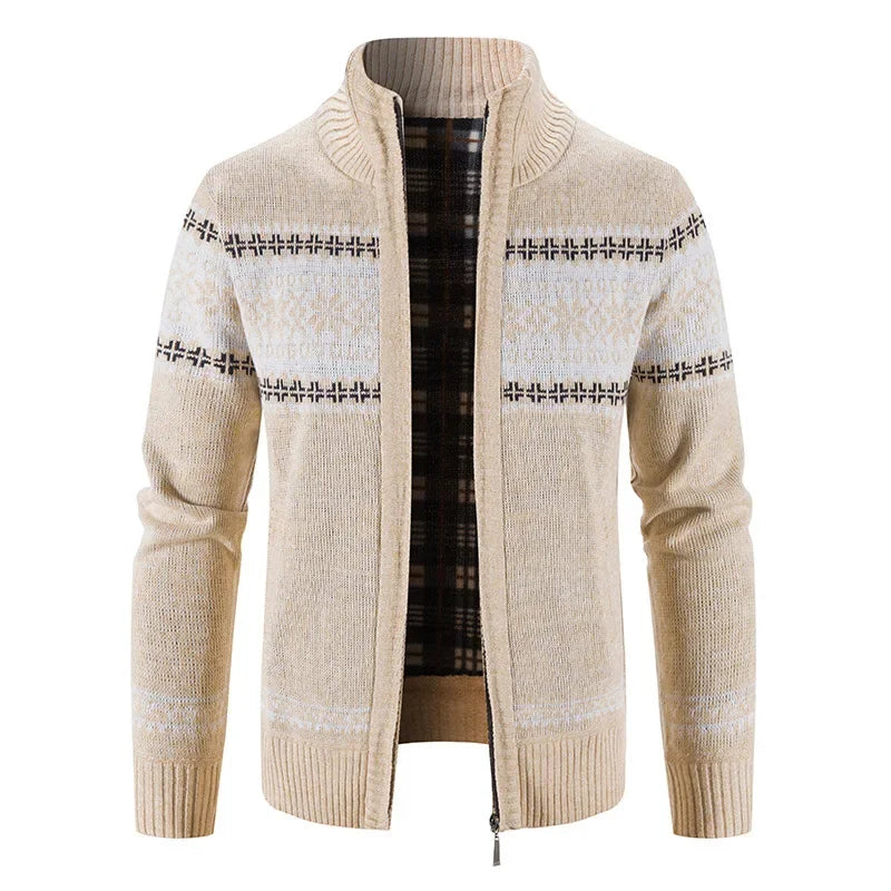 Cardigan homme coton épais col montant zippé automne hiver