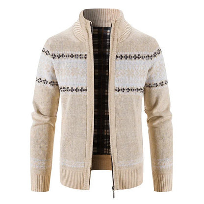 Cardigan homme coton épais col montant zippé automne hiver