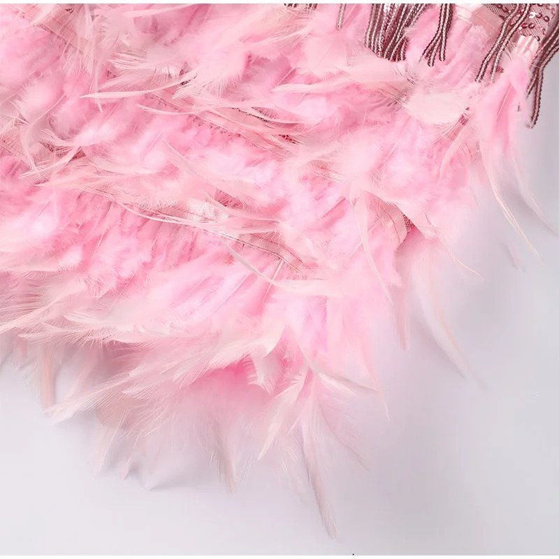 Robe de cocktail pour femme | Franges, paillettes | Style Gatsby, bordure en plumes