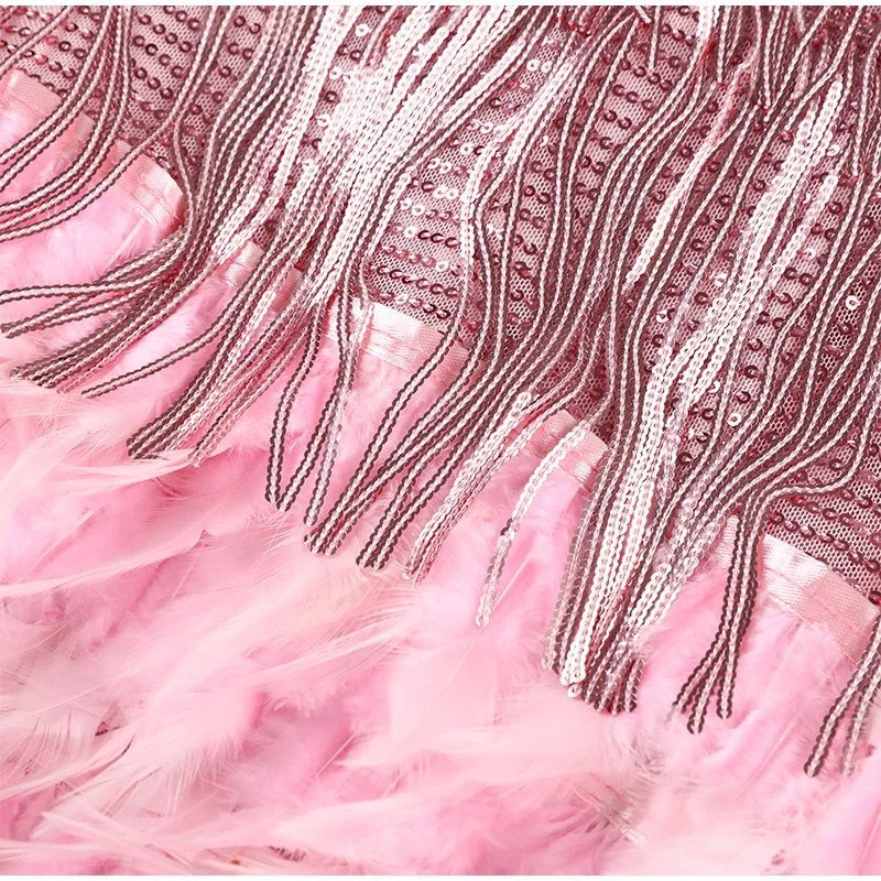 Robe de cocktail pour femme | Franges, paillettes | Style Gatsby, bordure en plumes