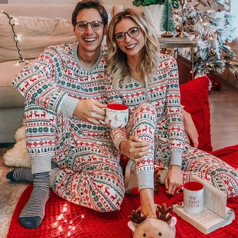 Pyjama Noel famille assorti 2 pièces imprimé Noël allover adultes enfants bébé