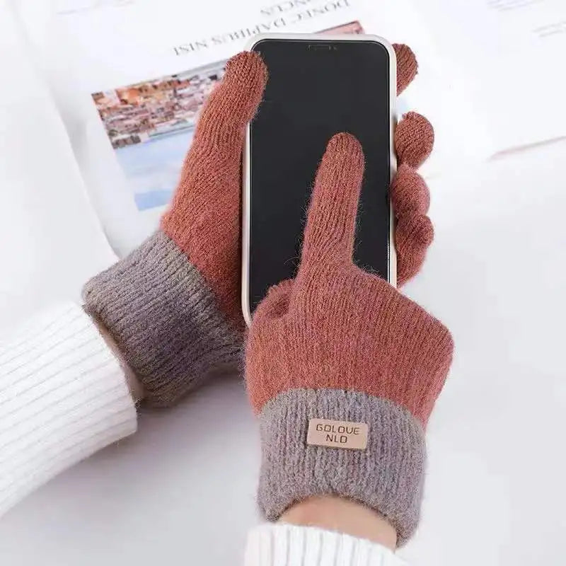 Gants femme tricot chauds compatibles écran tactile pour hiver