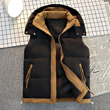 Doudoune sans manches homme imperméable avec capuche amovible, zip et poches rabats
