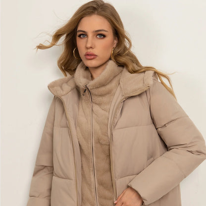 Manteau matelassé femme col montant fausse double pièce chaud hiver