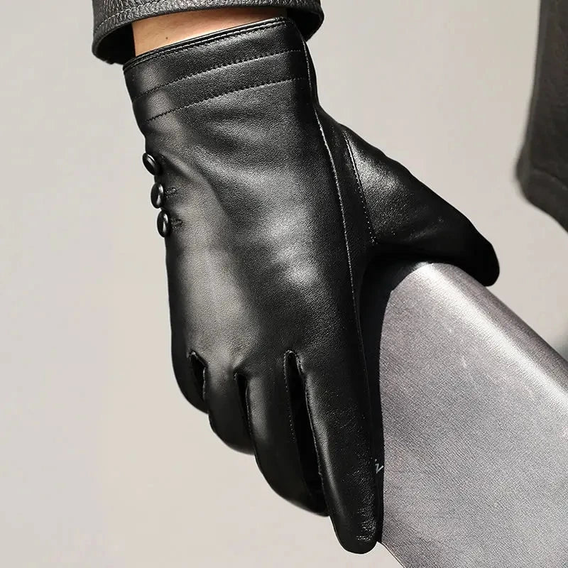 Gants hiver homme cuir peau de mouton doublure velours chaud