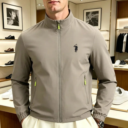 Veste zippée col montant brodée homme femme, imperméable casual mi-saison