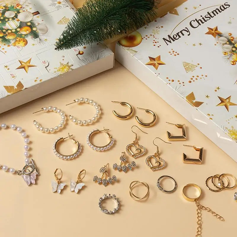 Calendrier de l avent bijoux femme 24 jours boucles collier bague