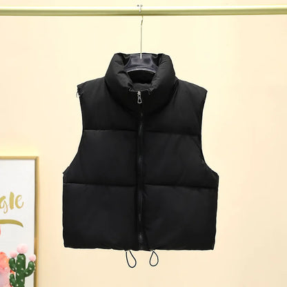 Doudoune courte femme sans manches col montant zippée coupe casual matelassée