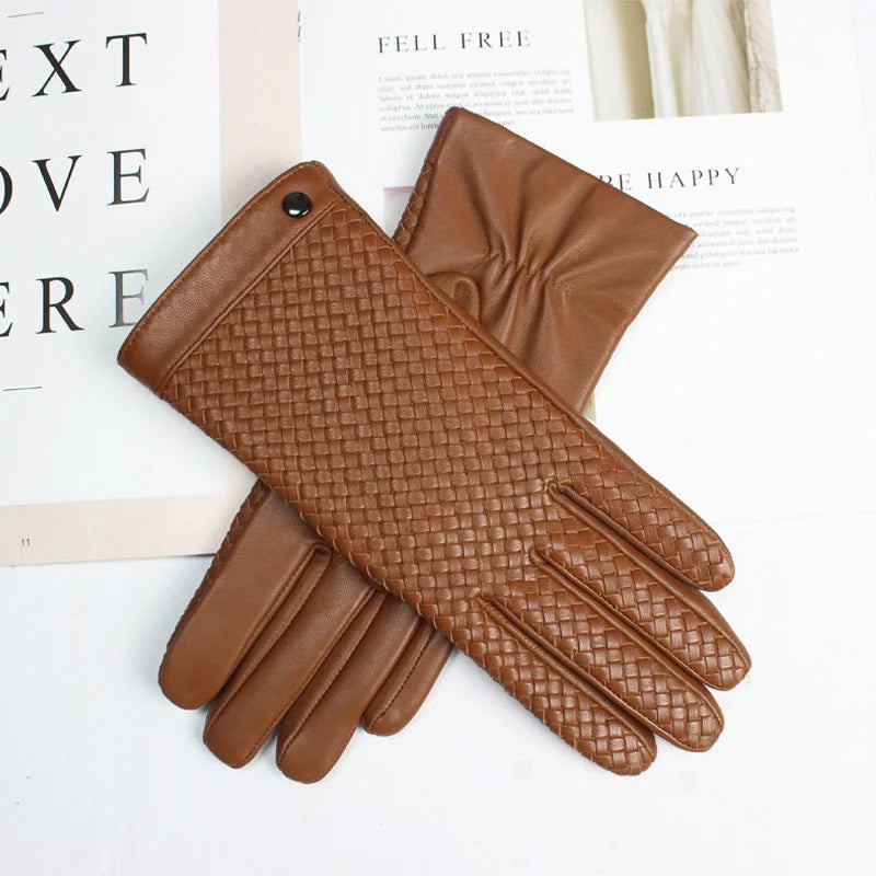 Gants cuir agneau femme avec doublure laine et écran tactile