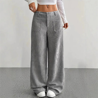 Pantalon velours femme côtelé jambe large taille haute hiver