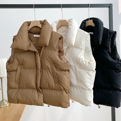 Doudoune courte femme sans manches col montant zippée automne hiver