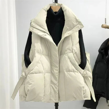 Doudoune courte femme grande taille gilet sans manche zippé col rabattu