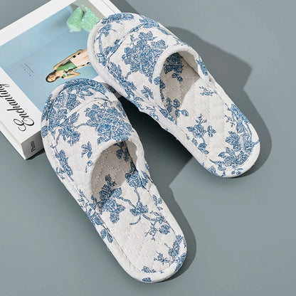 Chaussons femme coton floral antidérapants légers pour intérieur