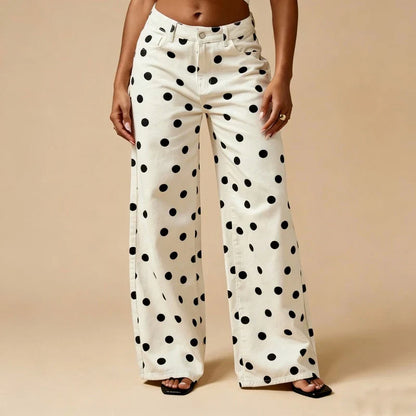 Jean femme | Taille haute, jambes larges | Style Y2K pois