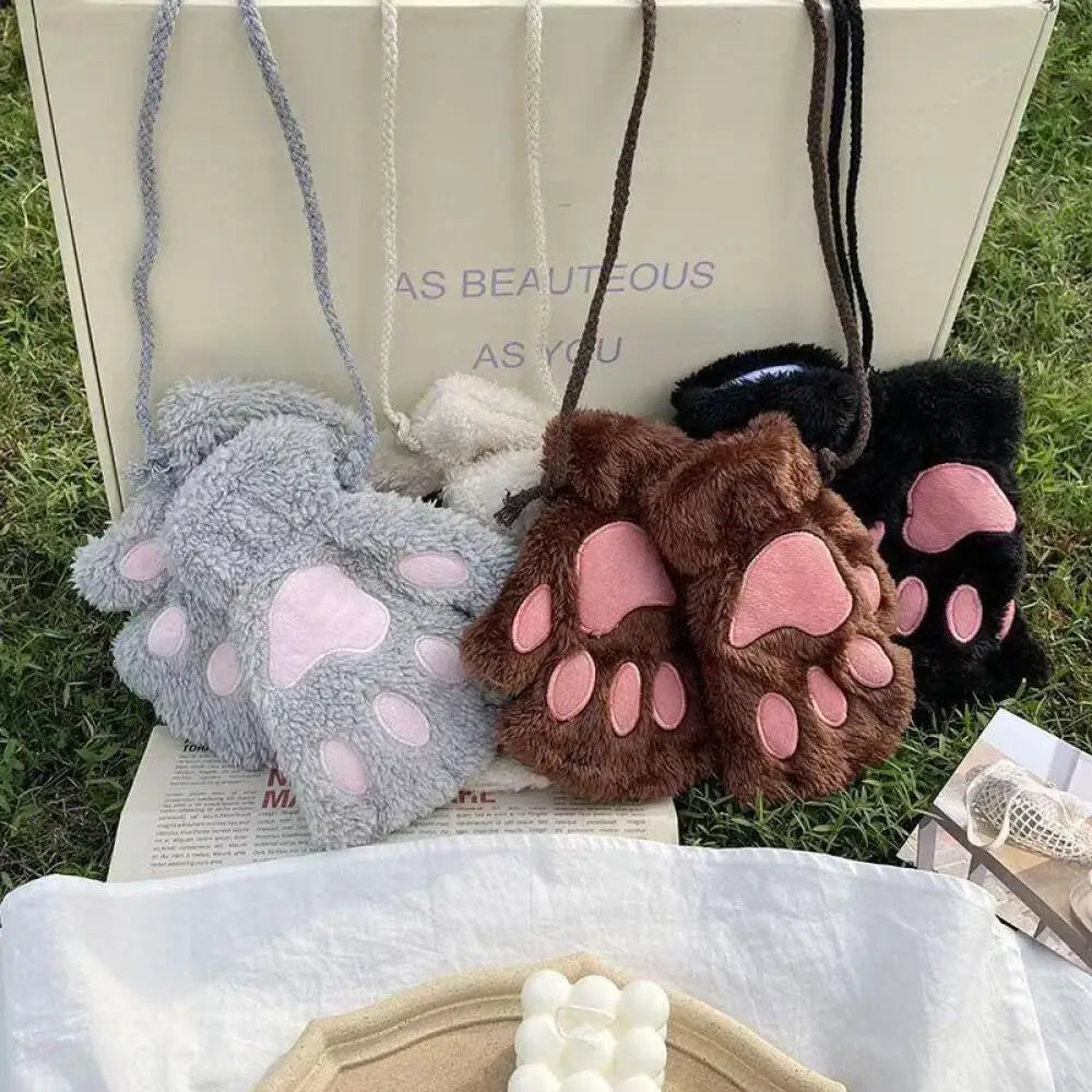 Gants sans doigts polaire patte de chat femme avec cordon anti-perte hiver