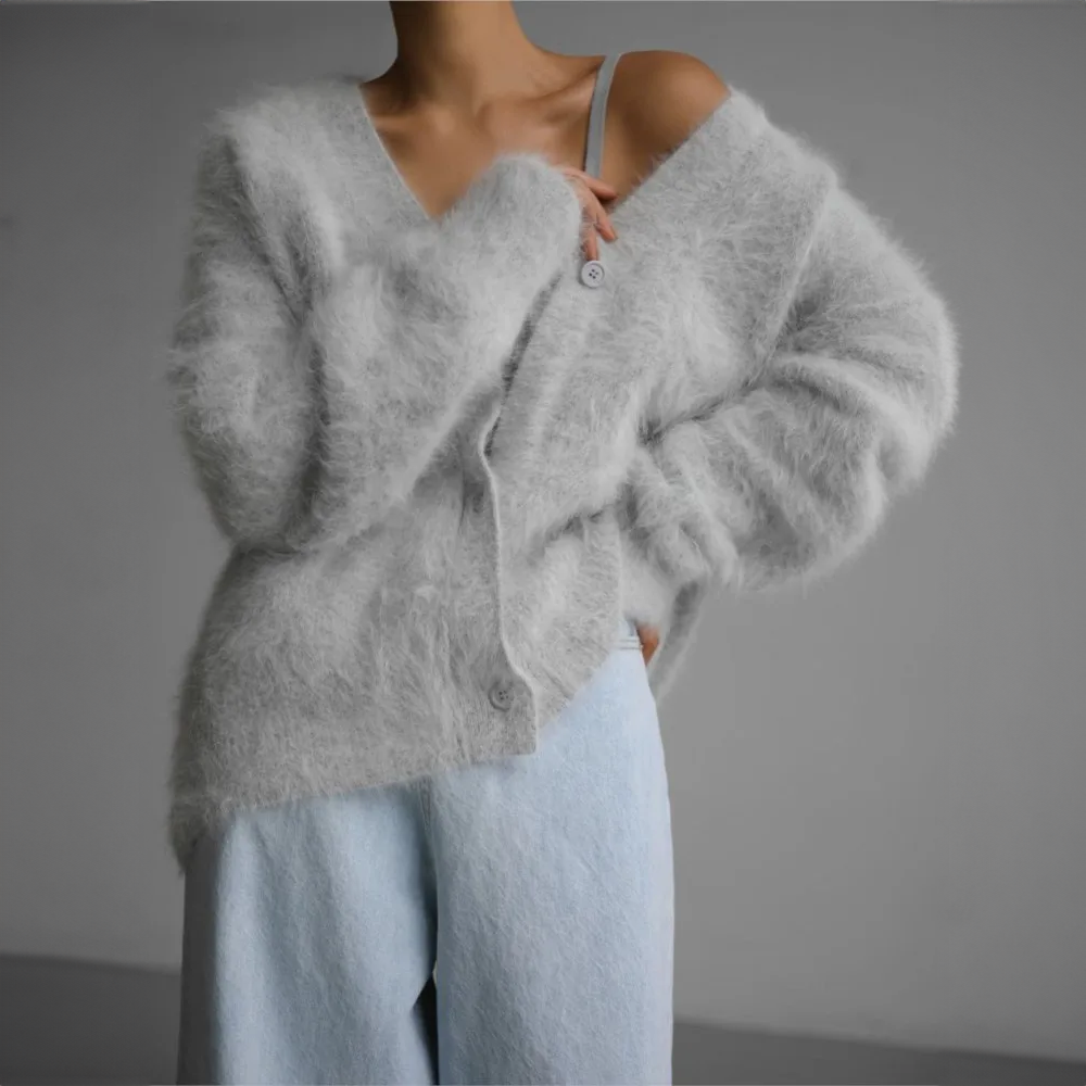 Gilet femme | Doux, aéré et ample | Encolure V, boutonnage