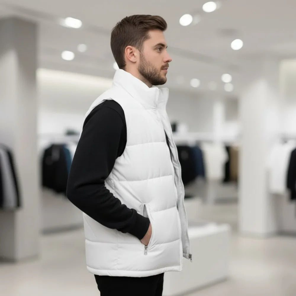 Doudoune sans manches homme coupe vent avec col montant, coupe slim