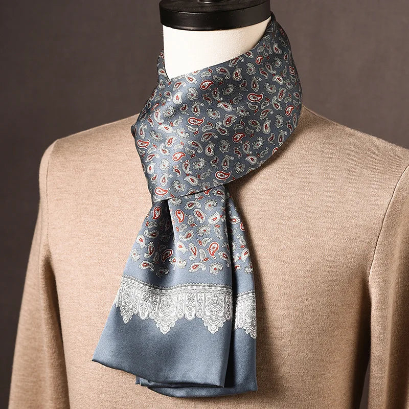 Écharpe homme soie 100% Mulberry à pois double épaisseur 160 cm