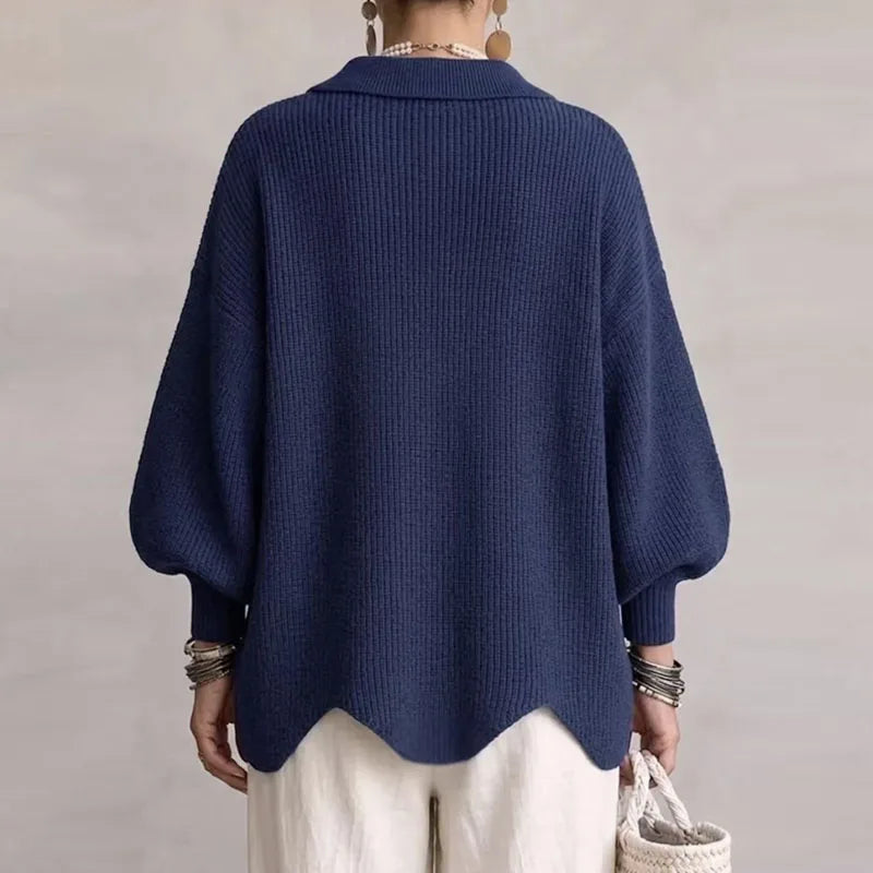 Cardigan tricoté côtelé oversize femme boutons dorés col rabattu ourlet festonné