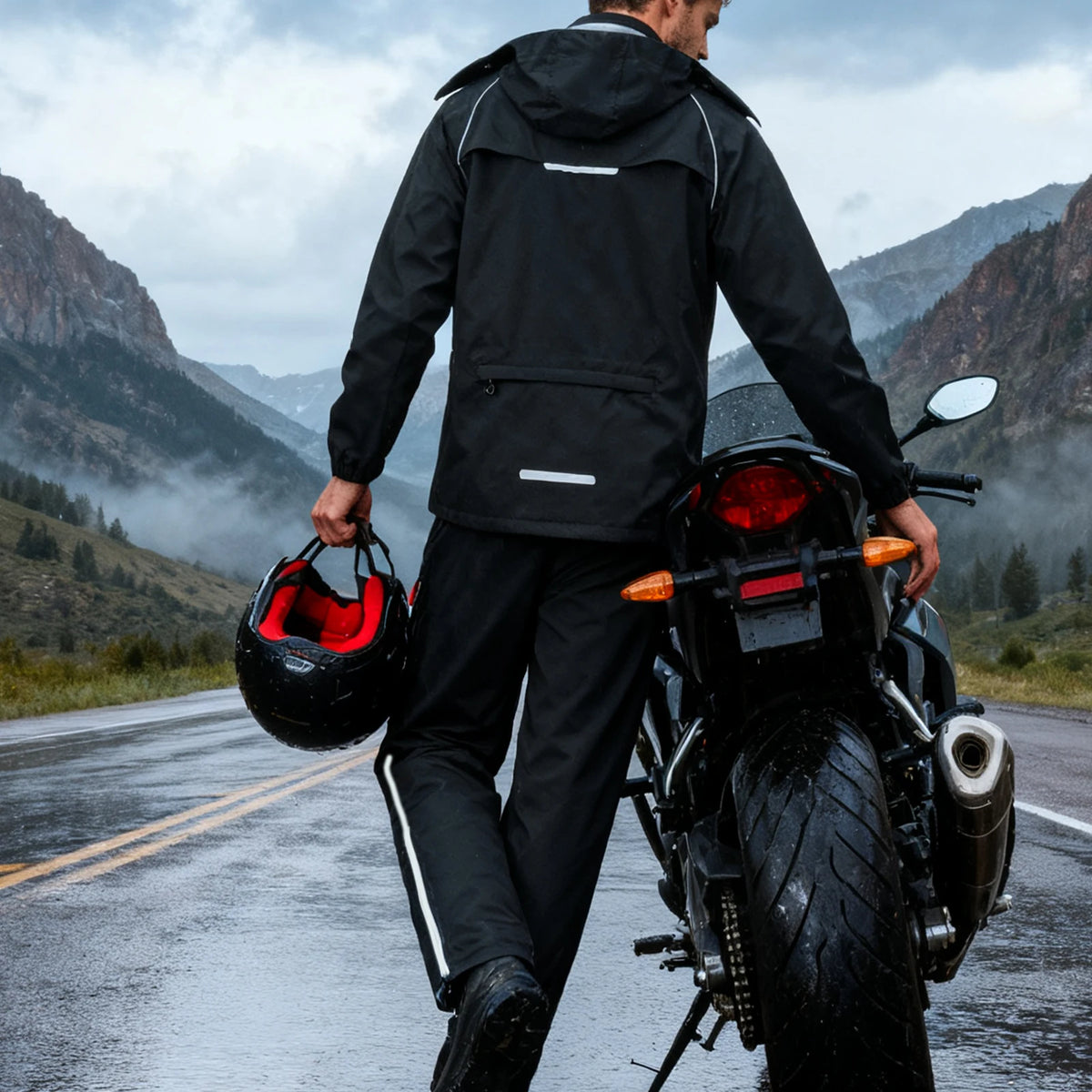 Veste imperméable moto unisexe avec pantalon pluie et bandes réfléchissantes
